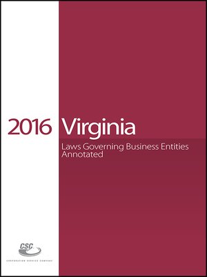 cover image of CSC&#174; Virginia Laws Governing Business Entities Annotated